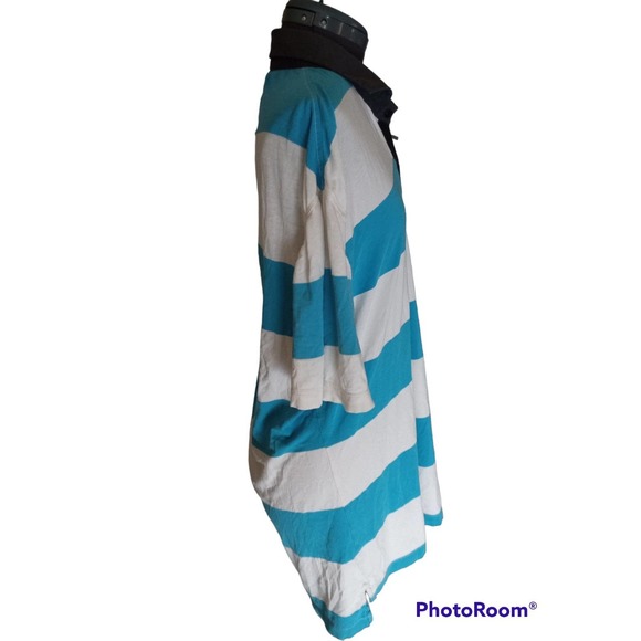 Lululemon Athletica men's blue and white striped, short sleeve polo shirt, XL - Picture 4 of 5